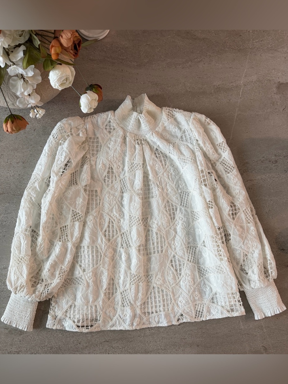 English Factory Ivory Lace Mock Neck Blouse
